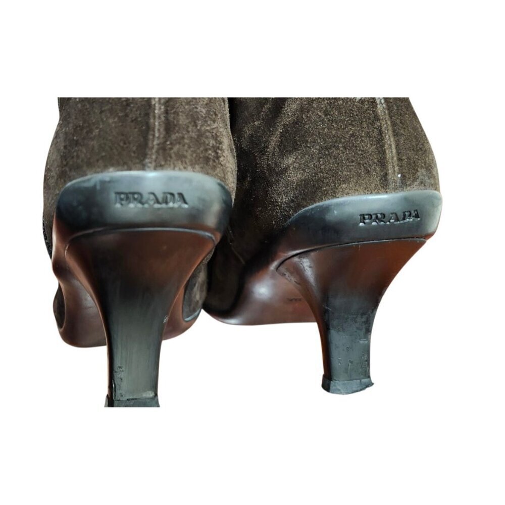 PRADA BROWN SUEDE HEELED BOOTS - EU 38.5/US 8 - Picture 11 of 16